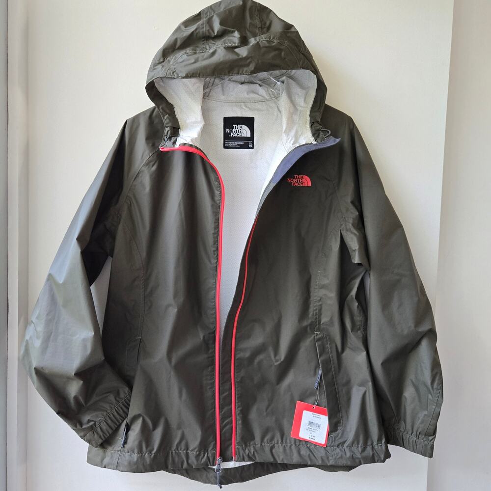 The North Face NEW Hooded Windbreaker Raincoat Jacket Taupe Green Womens XL NWT